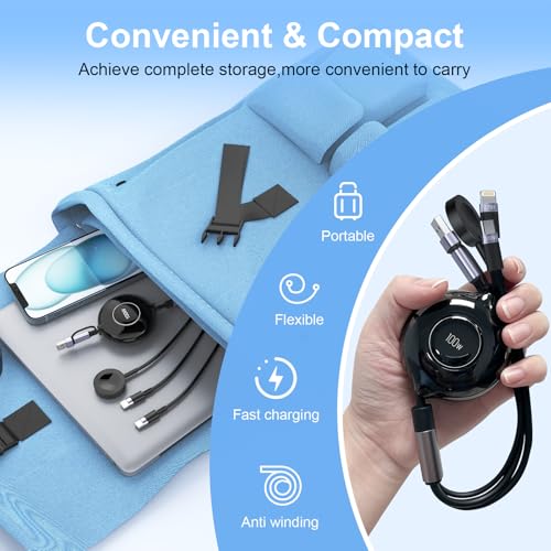 Retractable 100W Samsung Galaxy Watch Charger Fast Charge Cable - Multi 3-in-2 USB C/A to Lightning+USB C for Watch 6/5/4/3/2/Pro/Active, iPhone 15/14/13/12, S24/23/S22