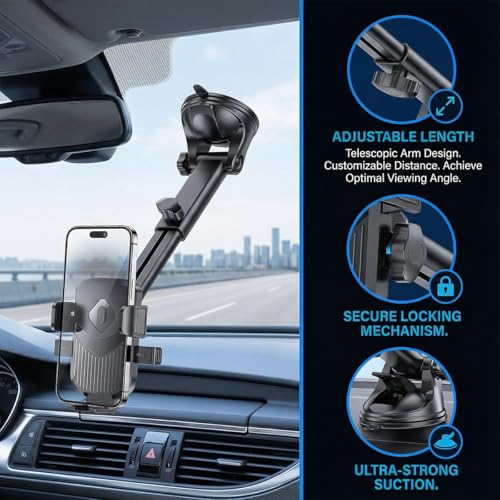 360-Degree Phone Mount for Dash Windshield or Vent, Black - color: Black