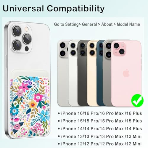 for MagSafe Wallet,Magnetic Card Holder for Phone Case - color: Blooming Flowers