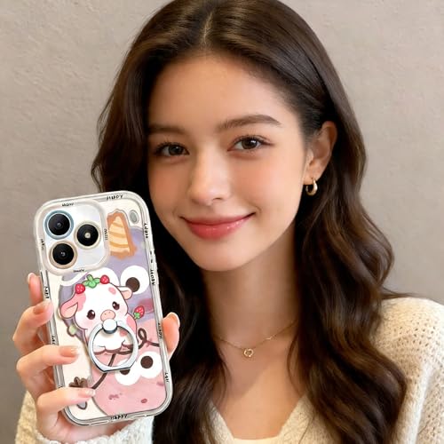 Phone Ring Stand Holder,Cow Phone Ring Grip Women Girls Cute Girly Kawaii Finger Ring Grip Stand for iPhone 17 16 15 14 13 Pro Max Plus Air - color: Strawberry Cow Phone Ring Grip