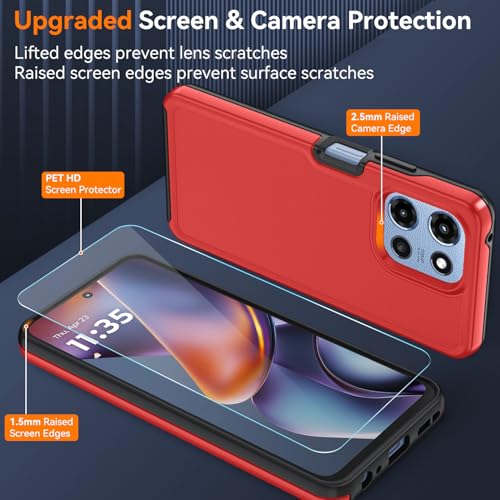 for Motorola Moto G 5G 2025/2026 Case with HD Screen Protector, Moto G Play 2026 Heavy Duty Shockproof Military Grade Full Body Protection Phone Cover (Red/Black) - color: Red/Black