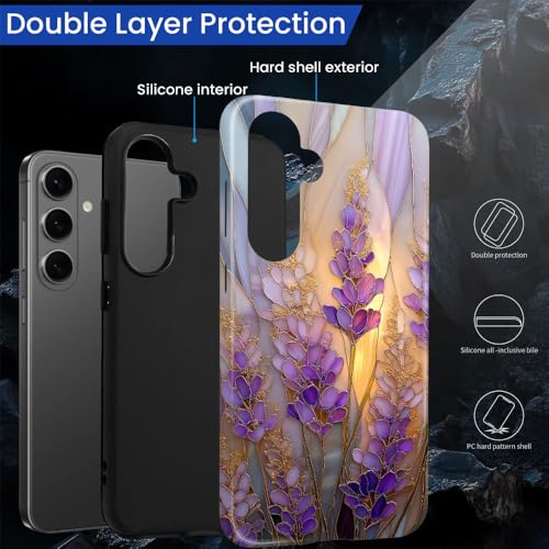 Compatible with Samsung Galaxy S26 Case,Glossy Case All-Round Protection Shockproof Anti-Scratches TPU Cover,Cases for Man Woman-Stained Glass Lavender in Bloom - color: Stained Glass Lavender in Bloom, size: Galaxy S26