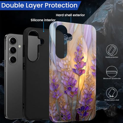 Compatible with Samsung Galaxy S26 Plus Case,Glossy Case All-Round Protection Shockproof Anti-Scratches TPU Cover,Cases for Man Woman-Stained Glass Lavender in Bloom - color: Stained Glass Lavender in Bloom, size: Galaxy S26 Plus