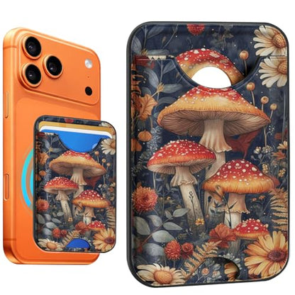 Compatible with Magsafe Wallet Magnetic Card Holder - Mushroom Phone Wallets for Women Teen Girls Cute for iPhone 17/16/15/14/13/12 Series Slim for Apple Mag RFID Magnet,Fit 3 Cards - color: Mushroom
