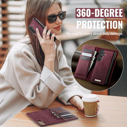 for Samsung Galaxy S25 Plus 2in1 Detachable Wallet Case, Burgundy | Compatible with Magsafe, Magnetic, RFID Blocking Card Holder, Shockproof, Kickstand, Wireless Charging, PU Leather Flip Cover - color: Retro Burgundy, size: Galaxy S25 Plus - 6.7"