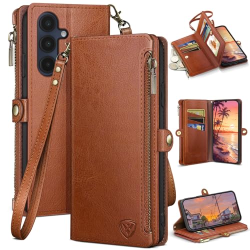 XcaseBar Compatible with Samsung Galaxy A16 5G Wallet case with Zipper Credit Card Holder【RFID Blocking】,Flip Folio Book PU Leather Phone case Shockproof Cover Women Men for A16 case Light Brown - color: Light Brown