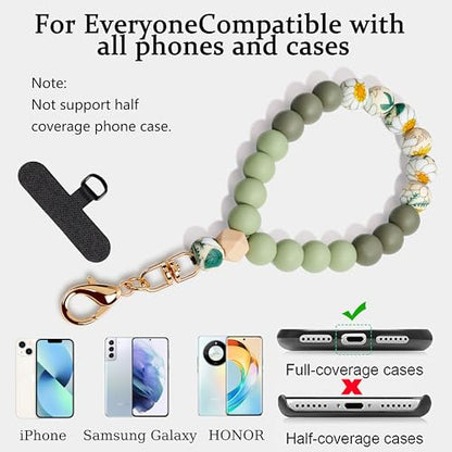 Silicone Beaded Phone Wrist Strap for Women, Elastic Wristlet - color: Light Green
