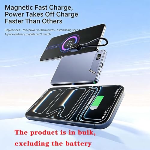 Thin Magnetic Digital Display Wireless Charging Battery Holder Case Without Battery Easy to Assemble for Electronics - color: Light Blue
