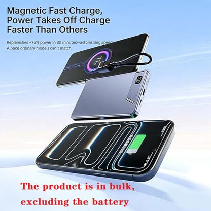 Thin Magnetic Digital Display Wireless Charging Battery Holder Case Without Battery Easy to Assemble for Electronics - color: Light Blue