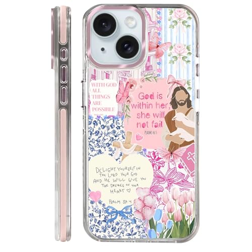 Clear Case for iPhone 15, [Magnetic Charging Compatible][Anti-Yellowing][Military-Grade Protection] Shockproof Slim Magnetic Phone Case for iPhone 15, Pink Jesus Collage - color: A Pink Jesus Collage, size: Iphone 15