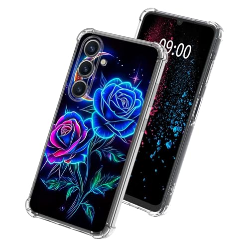 Blue Rose Moon Phone Case for Samsung Galaxy S24, Clear Soft TPU Case with Shockproof Corners Slim Transparent Protective Cover for Galaxy S24 - color: Blue Rose Moon, size: 6.2" Galaxy S24