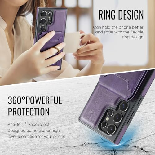 for Samsung Galaxy S26 Ultra 2 in 1 Detachable Card Bag Wallet Case Durable Leather Wallets Magnetic Card Holder 4 Card Slots Ring Stand RFID Blocking Purple - color: Purple, size: Samsung Galaxy S26 Ultra
