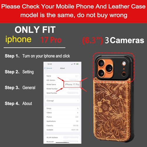 Wallet Real Leather Case Compatible with iPhone 17 Pro 6.3" Brown | Genuine Leather,Shockproof, Anti-Fall Case,Flip Cover,with Card Slot,Double Magnetic Buckle,Kickstand,RFID Blocking Brown - color: Brown, size: 6.3"-17 Pro
