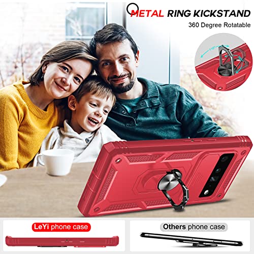 LeYi for Google Pixel 6 Pro Case: Case for Pixel 6 Pro with Slide Camera Cover, 360 Full Body Military-Grade Phone Case with Kickstand for Pixel 6 Pro, Red - color: Red
