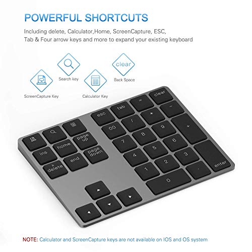 Lekvey Bluetooth Number Pad, Aluminum Rechargeable Wireless Numeric Keypad - color: Bluetooth - Black