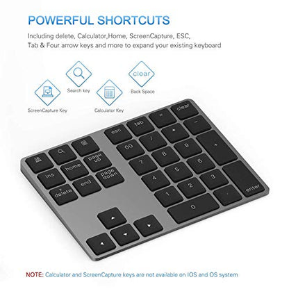 Lekvey Bluetooth Number Pad, Aluminum Rechargeable Wireless Numeric Keypad - color: Bluetooth - Black