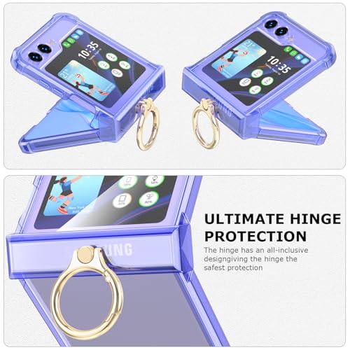 Case for Samsung Galaxy Z Flip 6 Case with Ring Shockproof Kickstand Hinge Protection Phone Cover for Samsung Galaxy Z Flip 6 5G(Crystal Purple) - color: Crystal Purple