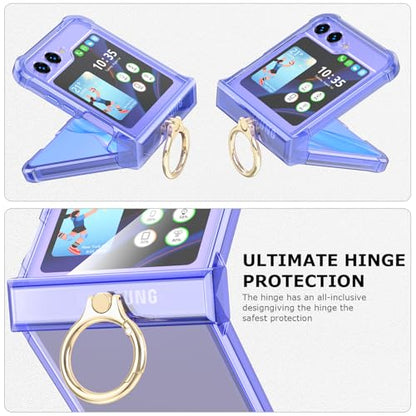 Case for Samsung Galaxy Z Flip 6 Case with Ring Shockproof Kickstand Hinge Protection Phone Cover for Samsung Galaxy Z Flip 6 5G(Crystal Purple) - color: Crystal Purple