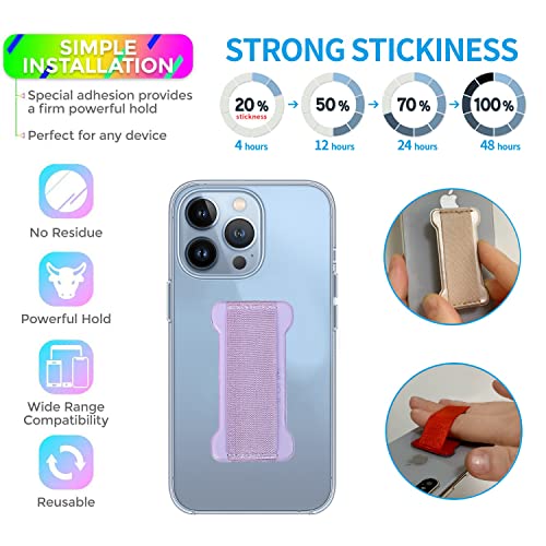 Phone Grip Holder for Hand, Universal Finger Strap Phone Holder, Finger Selfie Grip Compatible with Most Smartphones (Black Purple) -2Pack - color: Black+Purple