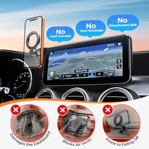 Car Phone Holder for Mercedes Benz GLC 2020-2022 & C-Class 2019-2021 (Only for 10.25-Inch Screen) 360° Rotation Magnetic Cell Phone Mount, Compatible with Magsafe, Does Not Affect Air Vent - size: Fit for 20-22 GLC & 19-21 C-Class, 10.25-Inch