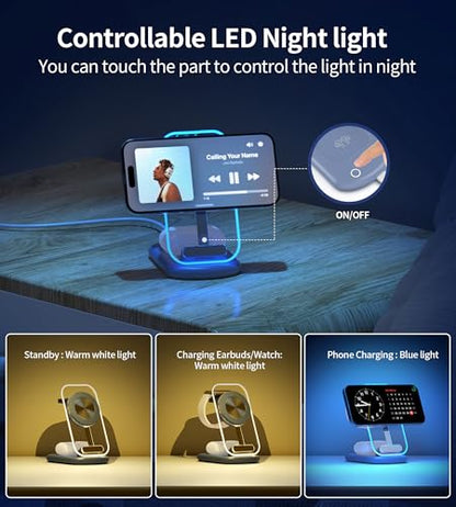 Mukiya 3 in 1 Magnetic Wireless Charging Station for Apple Devices - color: Blue