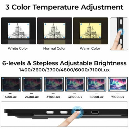 Heanolier Rechargeable A4 Light Board with Stand, 7100Lux Super Bright Magnetic Light Pad with Side Buttons, Wireless Light Box for Tracing, LED Light Table for Diamond Painting,Sketching,Drawing - size: A4 with Stand