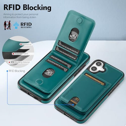 Shieldtop Compatible with MagSafe iPhone 16 Plus Wallet Case,Blue Green | 2 in 1 Detachable Magnetic,Credit Card Holder Slots,RFID Blocking,PU Leather,Kickstand,Flip Folio Phone Cover for Men & Women - color: Blue Green, size: iPhone 16 Plus 6.7"