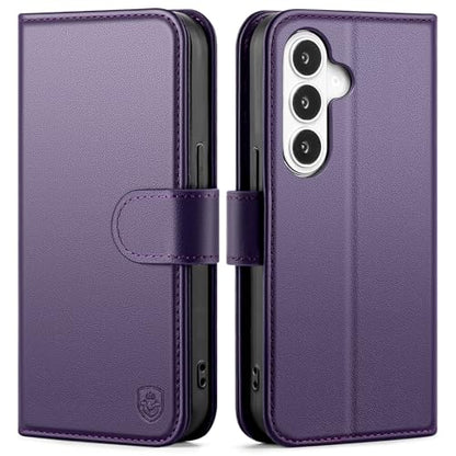 Compatible with Samsung Galaxy S26 Plus Genuine Leather Case Wallet with Card Holder,Women Men Real Leather Flip Folio RFID Blocking Credit Card Slots Kickstand Protective Phone Cover,Purple - color: Purple, size: Samsung Galaxy S26 Plus - 6.7"