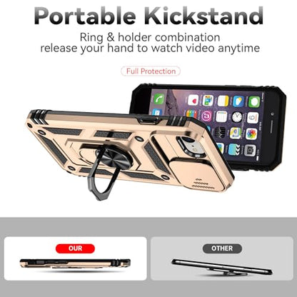 SunStory Compatible with iPhone SE 2022/2020/3rd/2rd / 6/7/8 Case with HD Screen Protector & Slide Camera Cover & Kickstand, [Military-Grade] Phone Case for iPhone SE 2020/2022/6/7/8 (Golden) - color: Golden