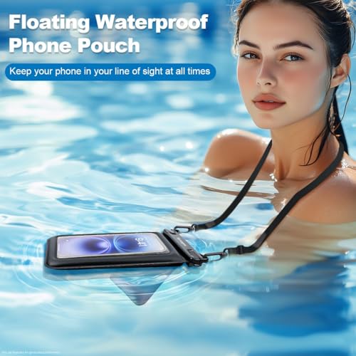 [Up to 8.5''] Waterproof Phone Pouch Floating 2 Pack, IPX8 Double Space Waterproof Phone Case with Lanyard for iPhone 17 16 15 Pro Max, Galaxy S26 Ultra, Cellphone Dry Bag Beach Cruise Ship Essentials - color: Black & Rose Red