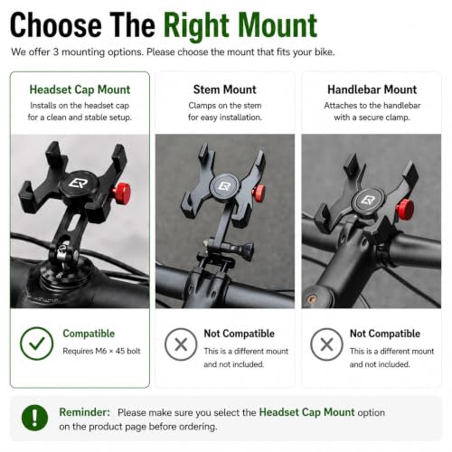 ROCKBROS Aluminum Bike Phone Mount, Headset Cap Mount for 4.7-7.1" Phones - style: Headset Cap Mount