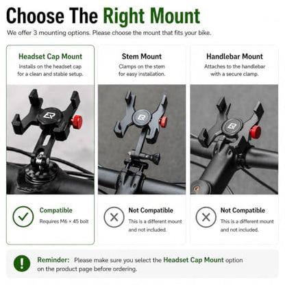 ROCKBROS Aluminum Bike Phone Mount, Headset Cap Mount for 4.7-7.1" Phones - style: Headset Cap Mount