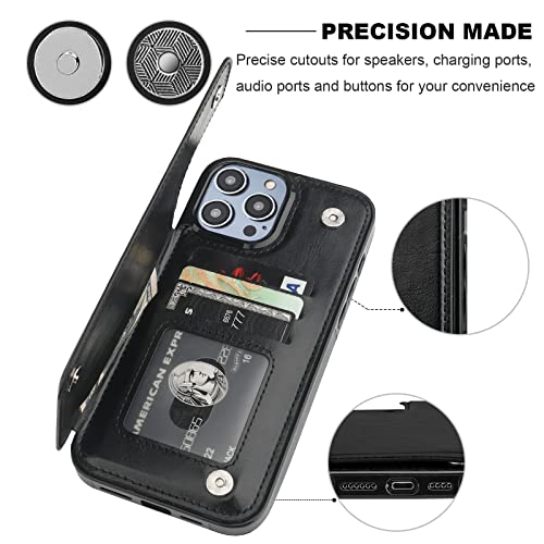 ONETOP for iPhone 14 Pro Max Wallet Case with Credit Card Holder,Black | Kickstand,ID/Cash Holder,Case Wallet with Card Slots,Double Magnetic Clasp,Durable PU Leather Shockproof Cover for Women Men - color: Black