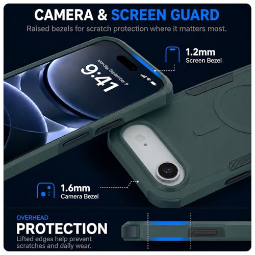LOOXER® Heavy Duty Rugged Magnetic Case for iPhone 17 Air (6.5”) | Military Grade Shockproof Protection,MagSafe Compatible+ Tempered Glass Included (Green, 17 Air) - color: Green, size: 17 Air