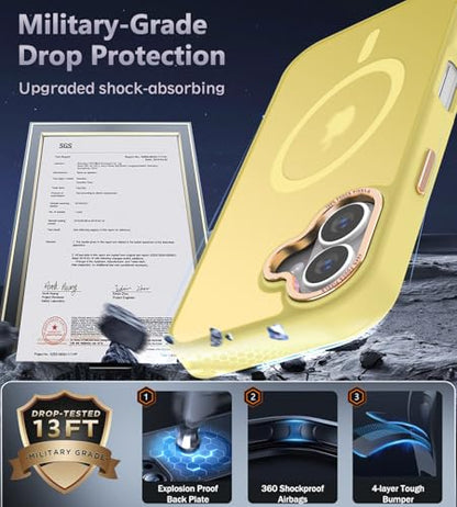 Newfuture Magnetic for iPhone 16 Case Matte Shockproof, Yellow | Military Drop Protection, Slim Matte Anti-Fingerprint, Compatible with Magsafe, Camera Guard, Translucent Protective Cover - color: Yellow, size: iPhone 16 6.1 inch