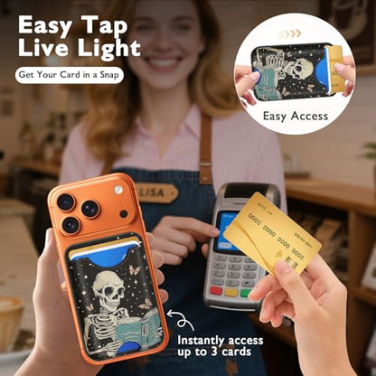 Compatible with Magsafe Wallet Magnetic Card Holder - Skeleton Book Phone Wallets for Women Teen Girls Cute for iPhone 17/16/15/14/13/12 Series Slim for Apple Mag RFID Magnet,Fit 3 Cards - color: Skeleton Book