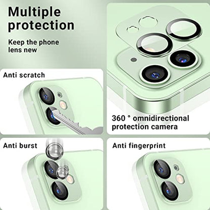 Korecase 2 Pack for iPhone 12 Metal Camera Lens Protector Tempered Glass Film, Strong Adhesion, No Bubbles,9H Hardness Scratch Resistant Camera Lens Cover, Green - color: Green