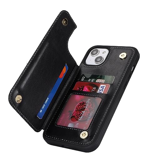 iCoverCase Compatible with iPhone 14 Plus Phone Case with Card Holder, Wallet Case for Women Men RFID Blocking PU Leather Protective Case 6.7 Inch (Black) - color: Black