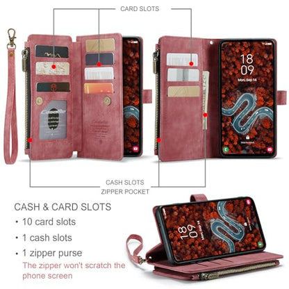 Samsung Galaxy S24+ Plus 5G Wallet Case with Card Holder Kickstand Magnetic Zipper Pocket Lanyard Strap Wristlet,Leather Flip Case Wallet for Samsung Galaxy S24+ Plus 5G 6.7 Inch (Red) - color: Red, size: S24+ Plus 6.7 Inch