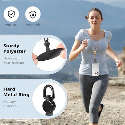 MoKo 2 Pack Phone Tether Tab, Rotatable 360° Phone Lanyard Patch, Polyester Phone Strap Replacement Part with Metal Frosted Ring, Universal Phone Strap Tabs for Most Full Coverage Phone Cases, Black - color: Black