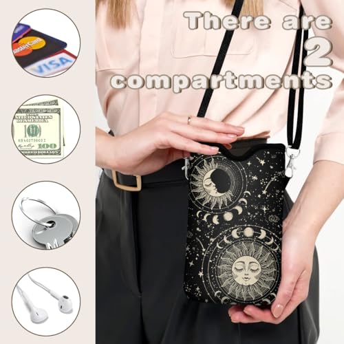 Universal Phone Sleeve Pouch with Crossbody Strap 7.6 X 4.3 Inches Shockproof Water Resistant Mobile Protection Bag-Black Sun Moon Neoprene Phone Pouch Bag - color: Black Sun Moon-Phone Pouch