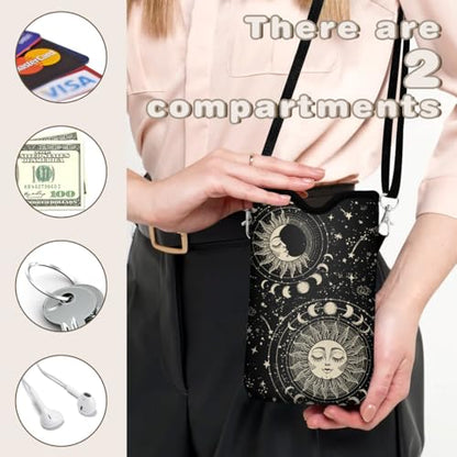 Universal Phone Sleeve Pouch with Crossbody Strap 7.6 X 4.3 Inches Shockproof Water Resistant Mobile Protection Bag-Black Sun Moon Neoprene Phone Pouch Bag - color: Black Sun Moon-Phone Pouch