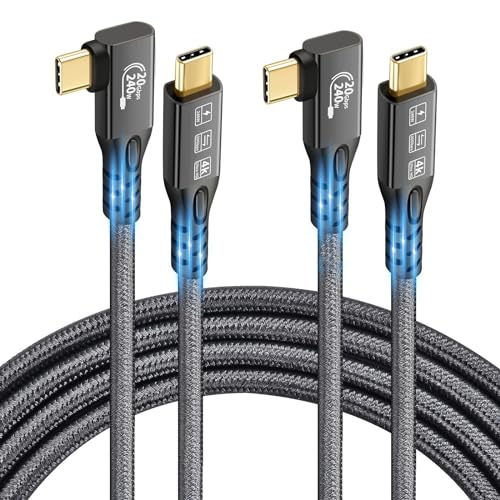 USB C 3.2 Gen2x2 20Gbps Cable, 90Degree USB C 4K@60Hz UHD Video 5A/240W PD3.1 Fast Charge Cord with E-Marker Compatible with Thunderbolt 3/4 (2M+2M Degree) - size: 2M+2M Degree