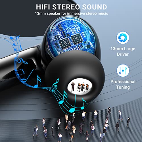 Wireless Earbuds, 2024 Wireless Headphones HiFi Stereo Earphones with 4 ENC Noise Canceling Mic, 42Hs Playtime In Ear Earbud, Bluetooth 5.3 Sport Earphones with LED Power Display for Android iOS Black - color: Black