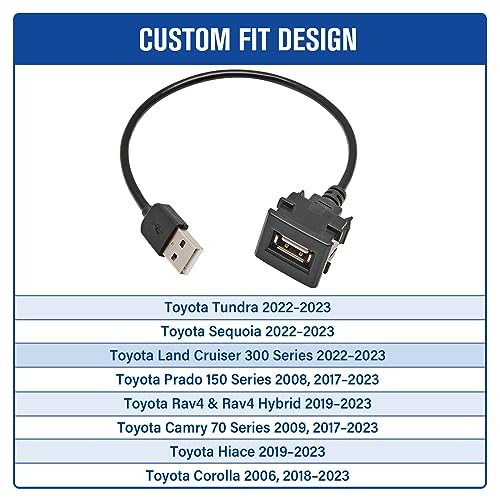 Anina USB Port Car Charger for Toyota, Male to Female USB Power Socket Adapter, Panel Flush Mount Extension Cable for Tundra Land cruiser Prado RAV4 Camry Corolla, Square Vehicle Dash Port (25*22mm)