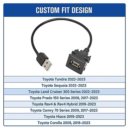 Anina USB Port Car Charger for Toyota, Male to Female USB Power Socket Adapter, Panel Flush Mount Extension Cable for Tundra Land cruiser Prado RAV4 Camry Corolla, Square Vehicle Dash Port (25*22mm)