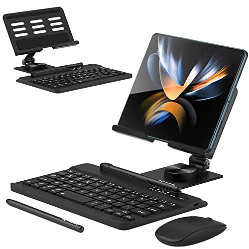 for Samsung Galaxy Z Fold 8 Ultra 7 6 5 All Fold Series Bluetooth Keyboard and Mouse Set, Portable Travel Keyboard Adjustable Foldable Aluminum Alloy Stand Holder with Pen for 4.7"-8.5" Mini Tablets - color: Extendable Base