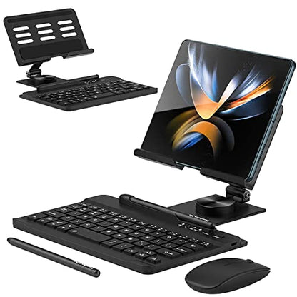 for Samsung Galaxy Z Fold 8 Ultra 7 6 5 All Fold Series Bluetooth Keyboard and Mouse Set, Portable Travel Keyboard Adjustable Foldable Aluminum Alloy Stand Holder with Pen for 4.7"-8.5" Mini Tablets - color: Extendable Base