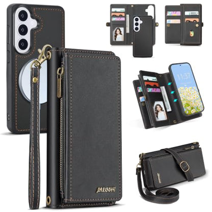 for Samsumg Galaxy S26 Wallet Case, Detachable Magnetic Phone Case,Faux Leather Strap Wallet,with RFID Blocking,Zipper Card Holder,Shoulder Straps (Black) - color: Black, size: Samsumg Galaxy S26