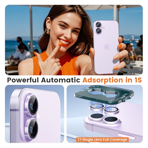 imluckies Camera Lens Protector for iPhone 17 6.3", [AR+AF] HD Clear Tempered Glass Lens Cover, 9H Hardness Scratch Resistant Individual Metal Ring, Case Friendly & Easy Install, Purple - color: Purple